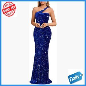 One Shoulder Sequin Mermaid Evening Gown Formal Maxi Dress